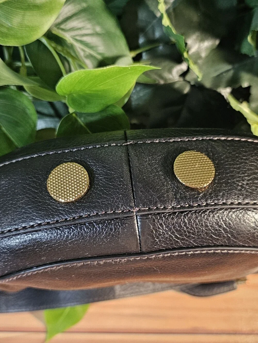 Rare Fossil Black Cowhide Leather Crescent Shoulder Bag Brass Hardware